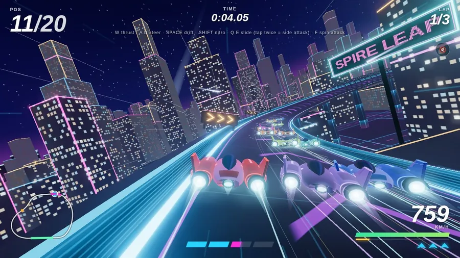 Hover racer over a neon night city