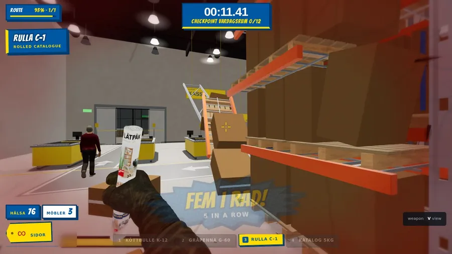 First-person shooter inside a furniture store