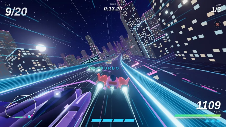 Hover racer, boosting past a rival
