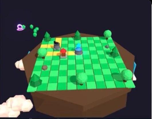 A flat green grid game, the result a user got from Google Playground