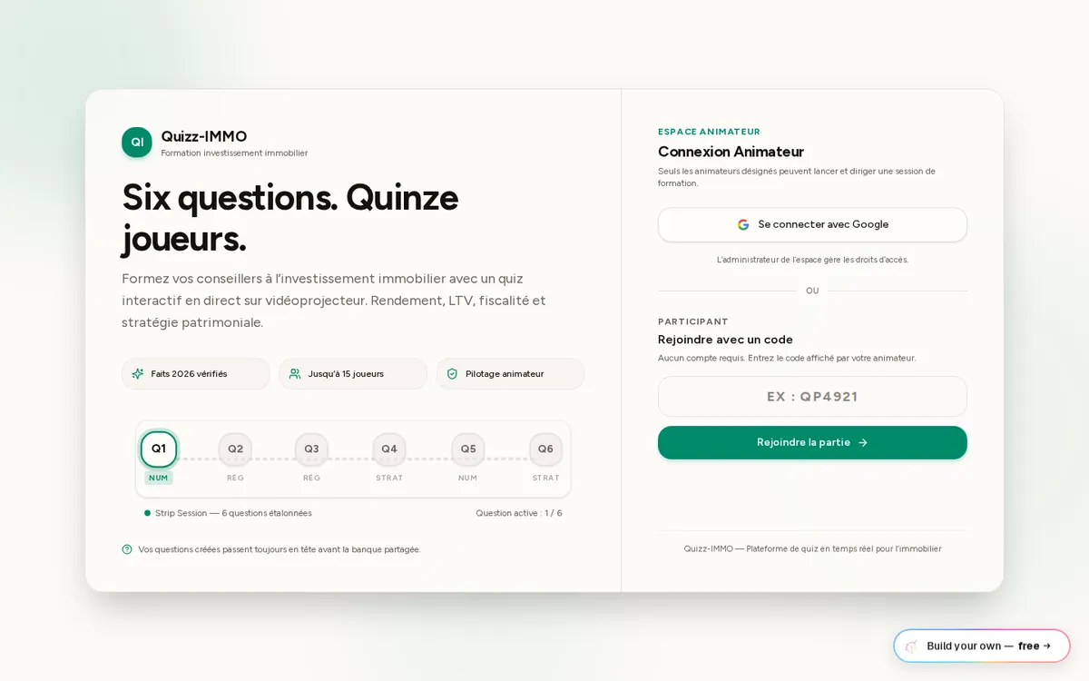 Quizz-IMMO, built with OhMyUnicorn